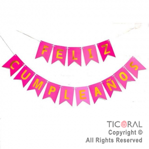 BANDERIN FELIZ CUMPLEA�OS PARTY FUCSIA CON STAMPING x 1